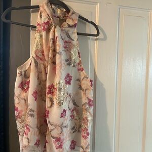 Floral Sleeveless Blouse with Gold Accents